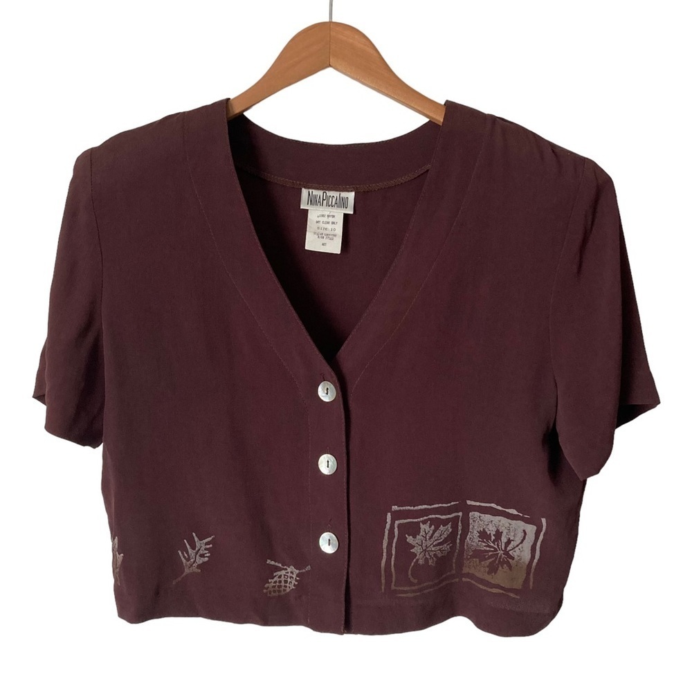 Nina Piccalino VTG Cropped 100% Rayon Button Down Top 10
